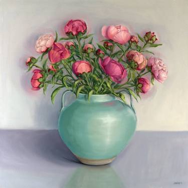 Magenta Peonies in a Celadon Jug thumb