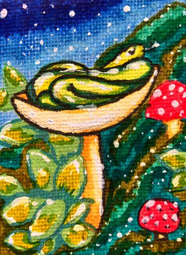 Snake on a Mushroom ( Miniature Painting ) thumb