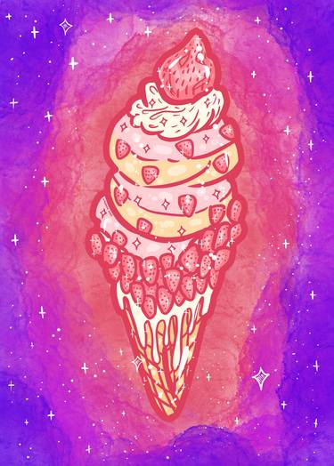 Strawberry and Vanilla Swirl Cone Ice cream in galaxy thumb