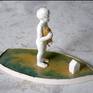 i tried to create a narrative using symbols and archetypes that refer to all humans.a child,a boat,a home ,a fish ,sea landscape in thh shape of a boat....the atmosphere of a child seaking truth and comfort in a lonely vessel is there and the story is for everyone to imagine...