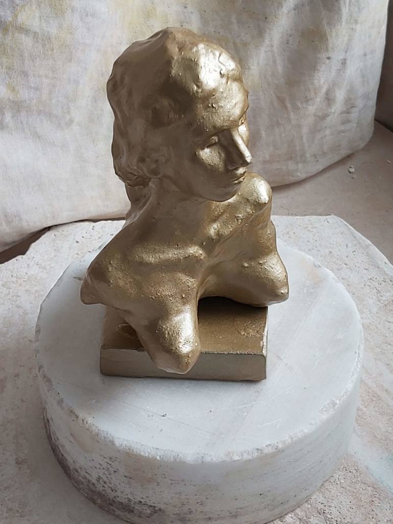 Art Nouveau Plaster Detailed and Stylized Womens Bust for sale at