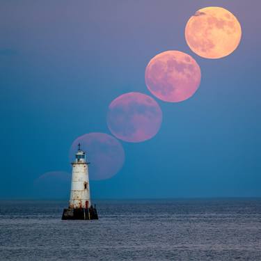 Full Moon Rising over Great Beds Lighthouse New Jersey 2023 thumb