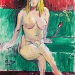 A girl sit on green sofa by Luping Zeng