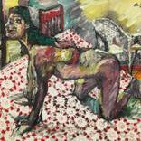 A girl's position on textile cloth of table by Luping Zeng