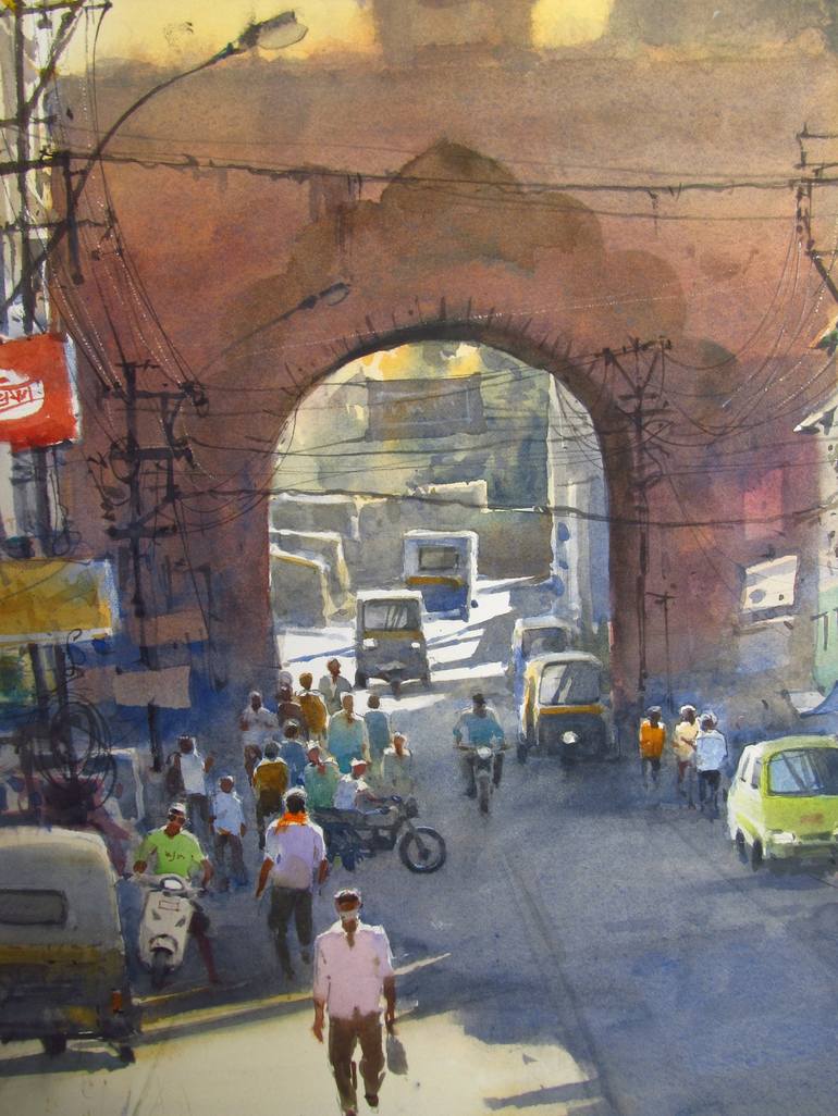 Original Realism Cities Painting by Bhargavkumar Kulkarni