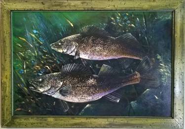 "WALLEYE IN THE DEPTHS" ORIGINAL HAND PAINTED OIL PAINTING thumb