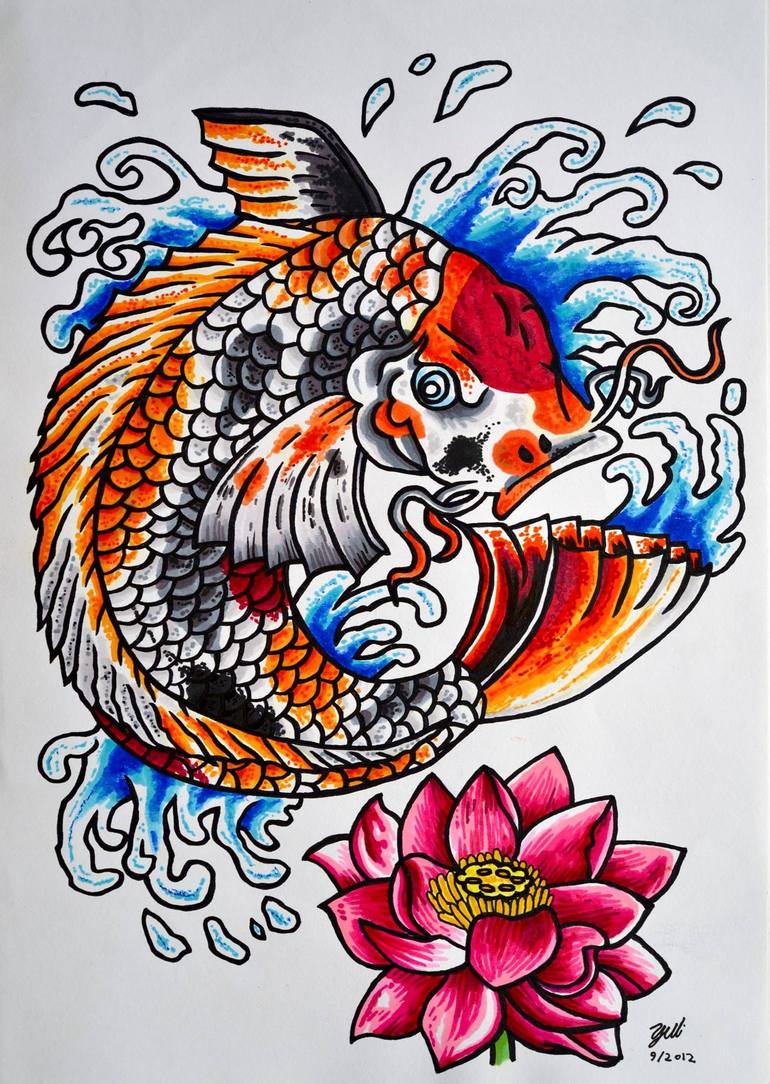 The Dancing Carp in Colour Drawing by Yuli Yap
