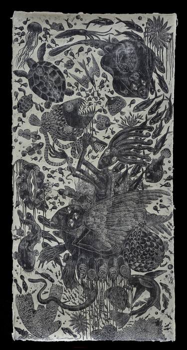 Original Surrealism Religious Printmaking by Kriangkrai Kongkhanun