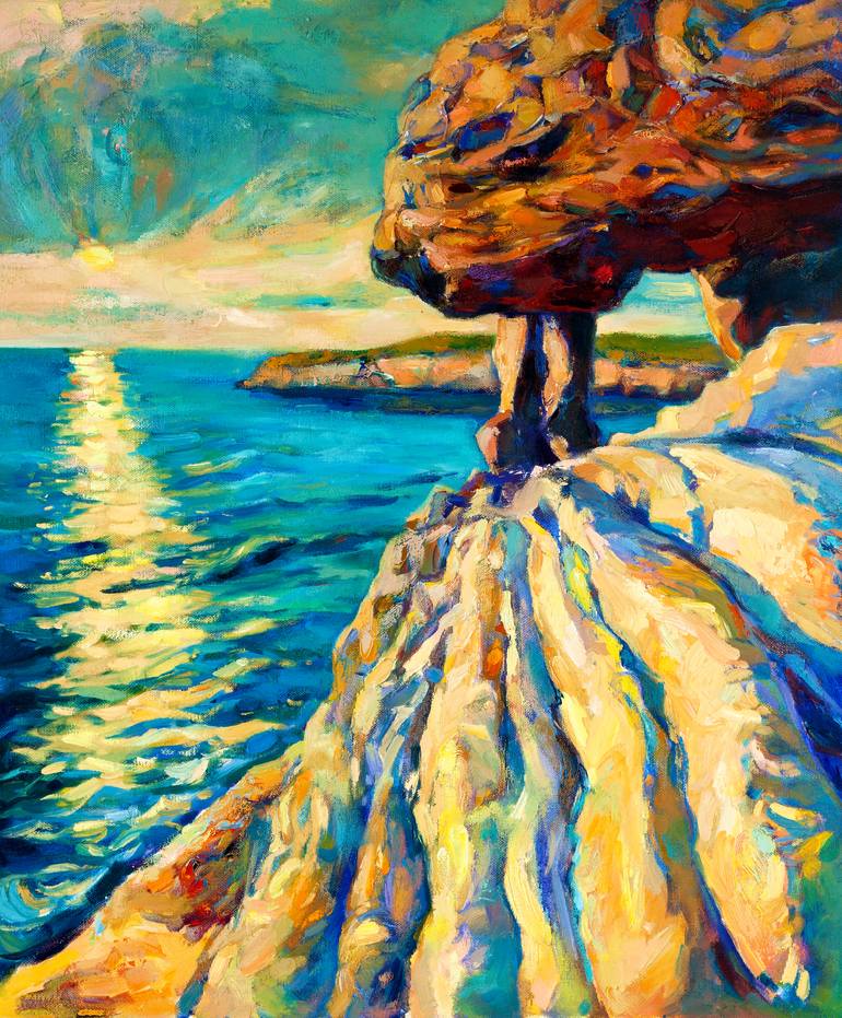 Sunset over ocean shore Painting by Boyan Dimitrov | Saatchi Art