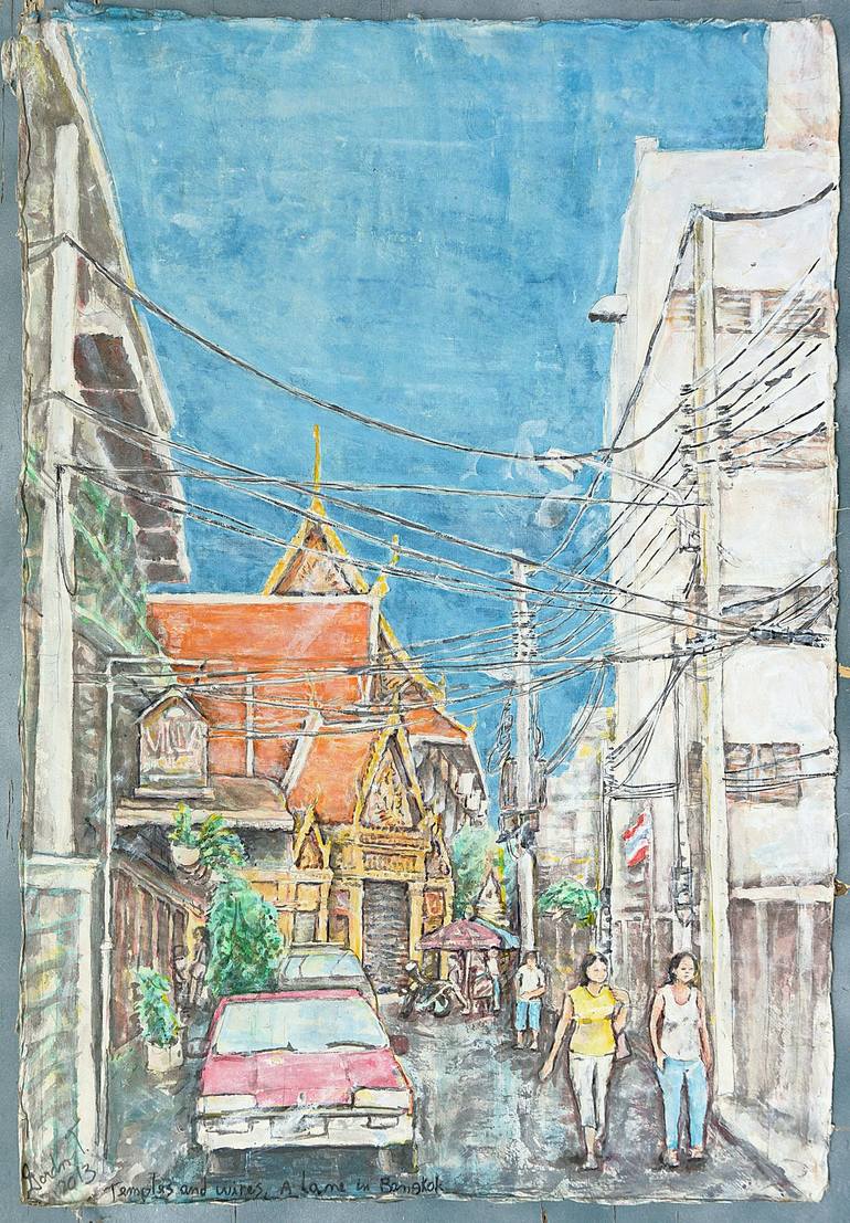 Temples & Wires, a Lane in Bangkok Painting by Michel Gordon Tardio ...