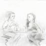 the graphite sketch done on location in a cafe