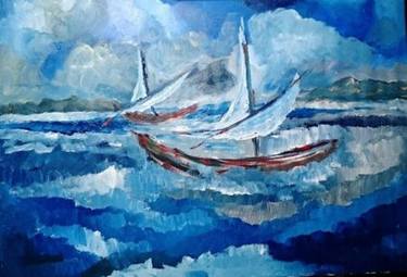 Original Impressionism Boat Paintings by GIOVANNI BATTISTA CAU