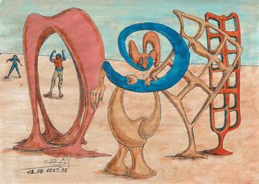 Original Dada Comics Painting by Schmitt Alain