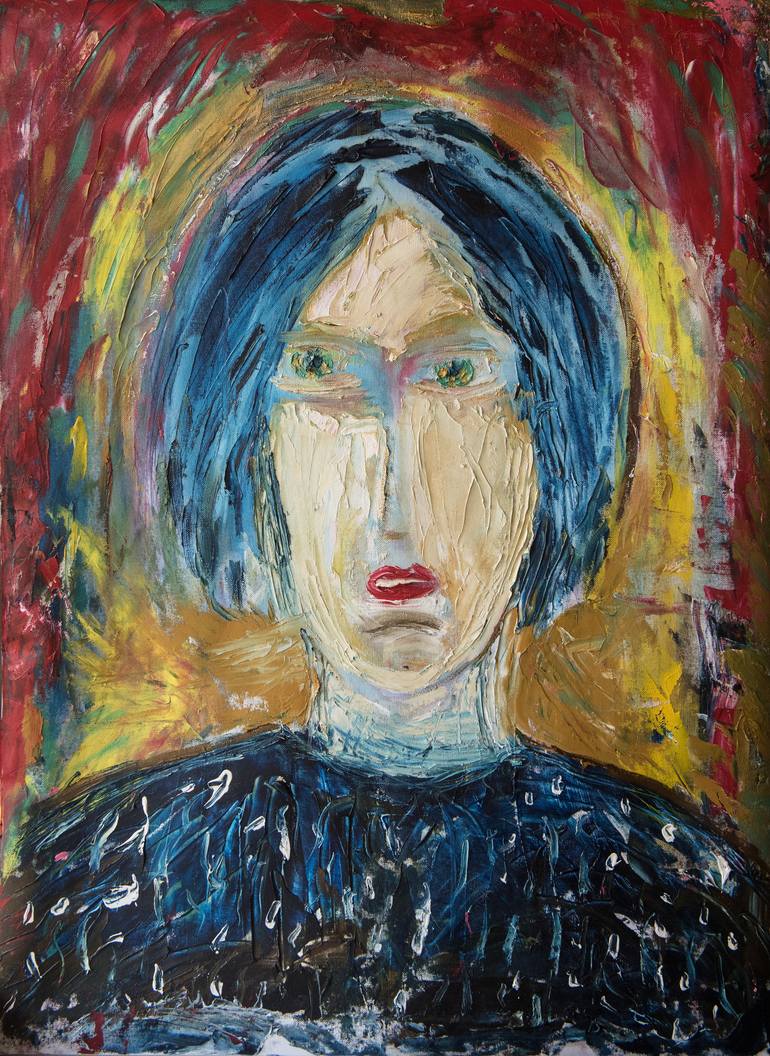 Girl with а blue hair Painting by Mikhail Malyshev | Saatchi Art