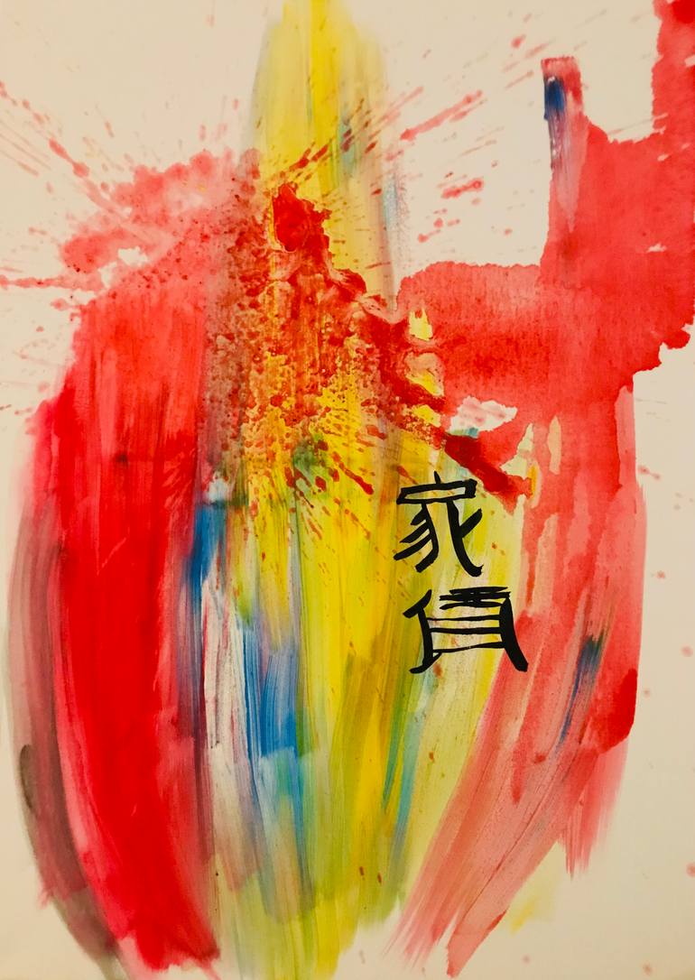 Original Abstract Expressionism Calligraphy Painting by Greta Bernotaite