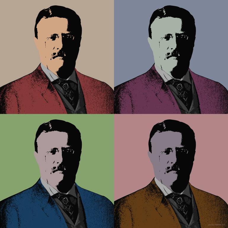 Theodore Roosevelt Pop Art Warhol style 12"x12" print Original Digital by jean luc comperat