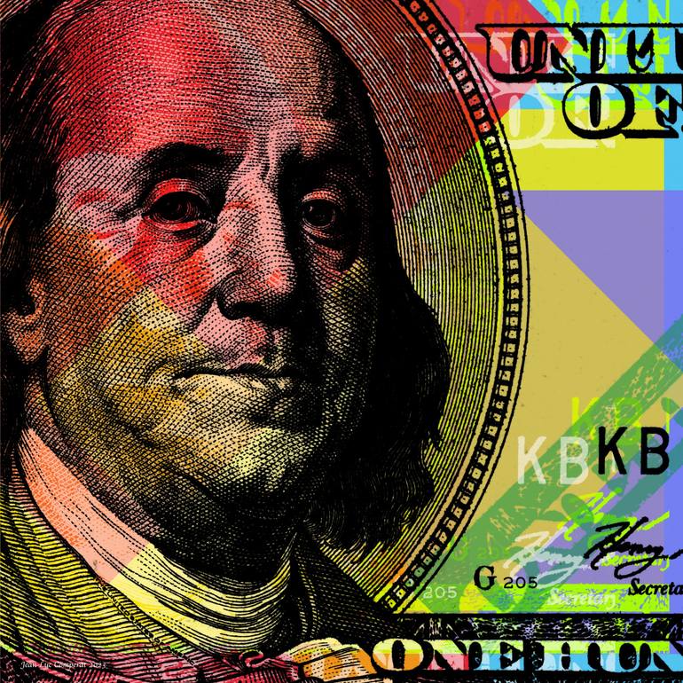 Benjamin Franklin Pop Art Giclee - $100 Bill detail Original Digital by jean luc comperat