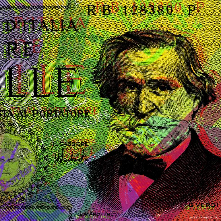 Giuseppe Verdi Pop Art Giclee - 1000 lire banknote Original Digital by jean luc comperat