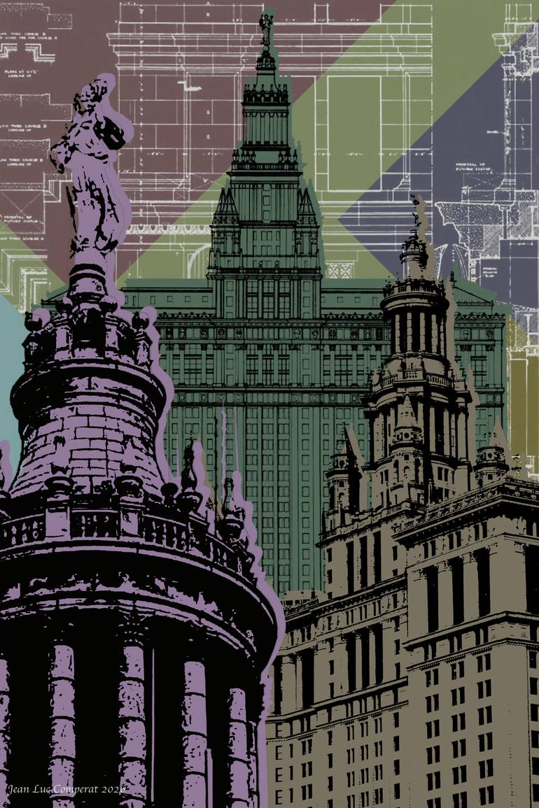 Municipal building - NYC - Pop Art Warhol style collage Original Digital by jean luc comperat