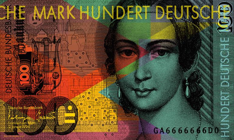 Clara Schumann - 100 Deutsche Mark Banknote Pop Art print Original Digital by jean luc comperat