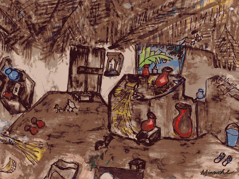 Tea shop in Chilika lake - Orissa India - by Minouche Original Mixed Media by jean luc comperat