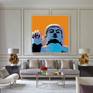 Buddha Pop Art print with orange background in room set up