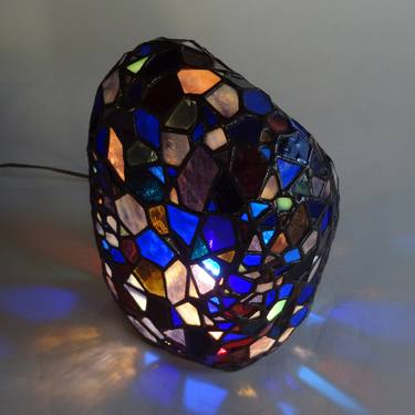 Light sculpture - Blue rock art glass thumb