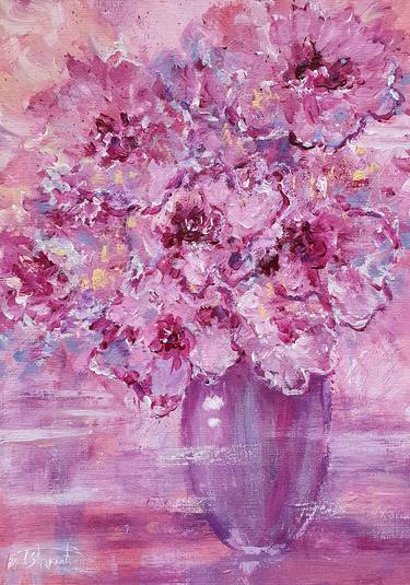Pink Flowers, Abstract Floral Art thumb
