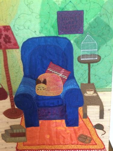 Print of Folk Cats Collage by Wendy Early Textile Art