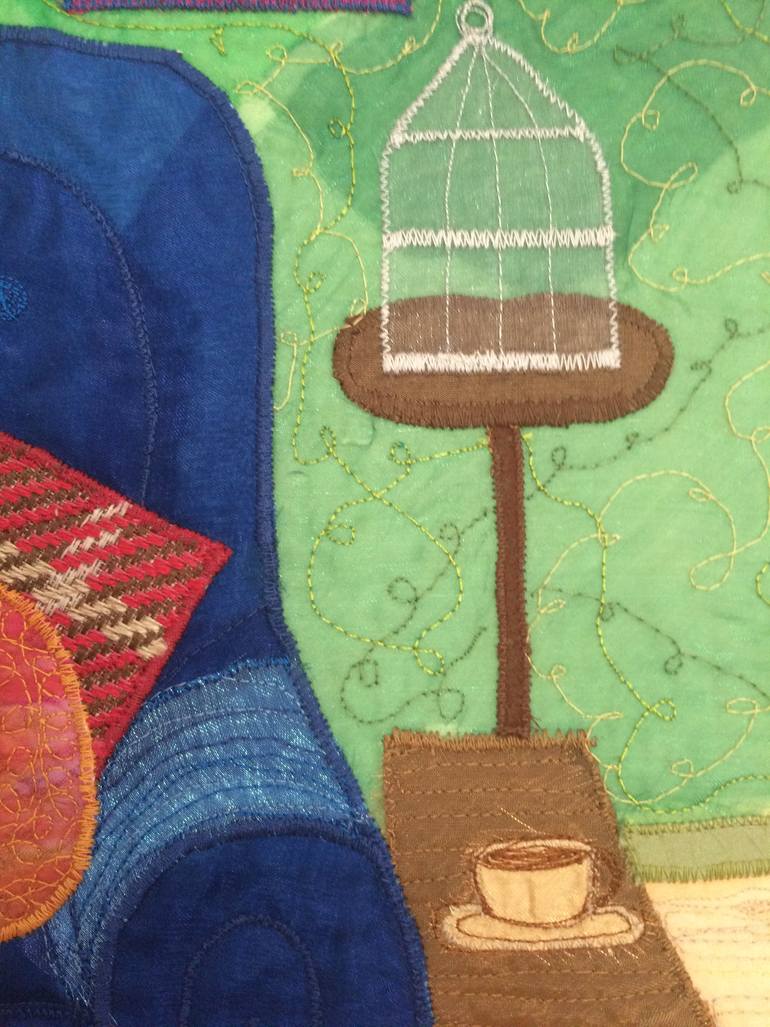 Original Folk Cats Collage by Wendy Early Textile Art