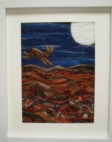 The Hare and The Moon Felted Textile Art thumb