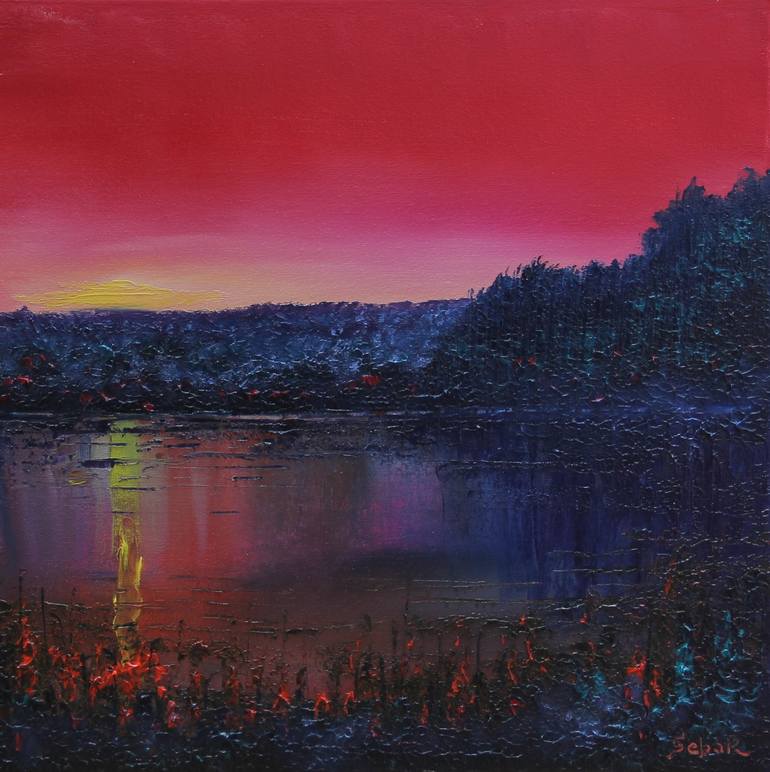 Deep Red Sunset Painting by Serguei Borodouline | Saatchi Art