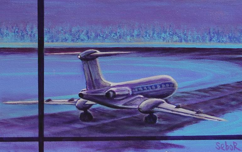 Original Impressionism Aeroplane Painting by Serguei Borodouline
