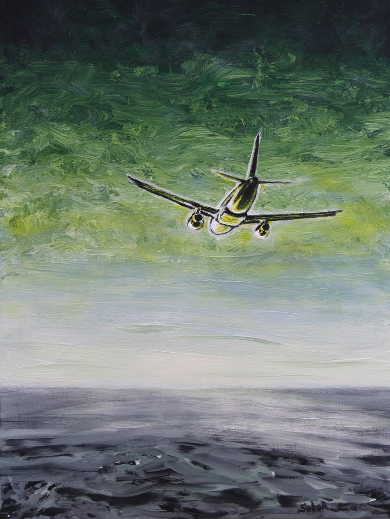 Original Impressionism Airplane Painting by Serguei Borodouline