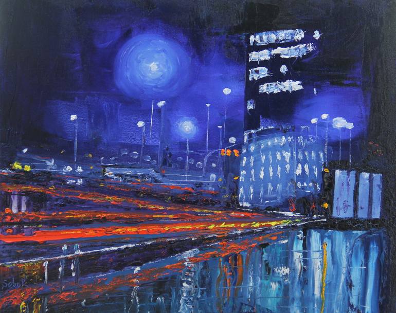 Original Abstract Cities Painting by Serguei Borodouline