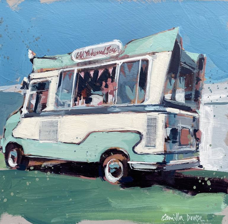 Turquoise Ice Cream Van Painting by Camilla Dowse | Saatchi Art