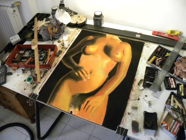 Original Art Deco Nude Painting by Yannis Lamprakis