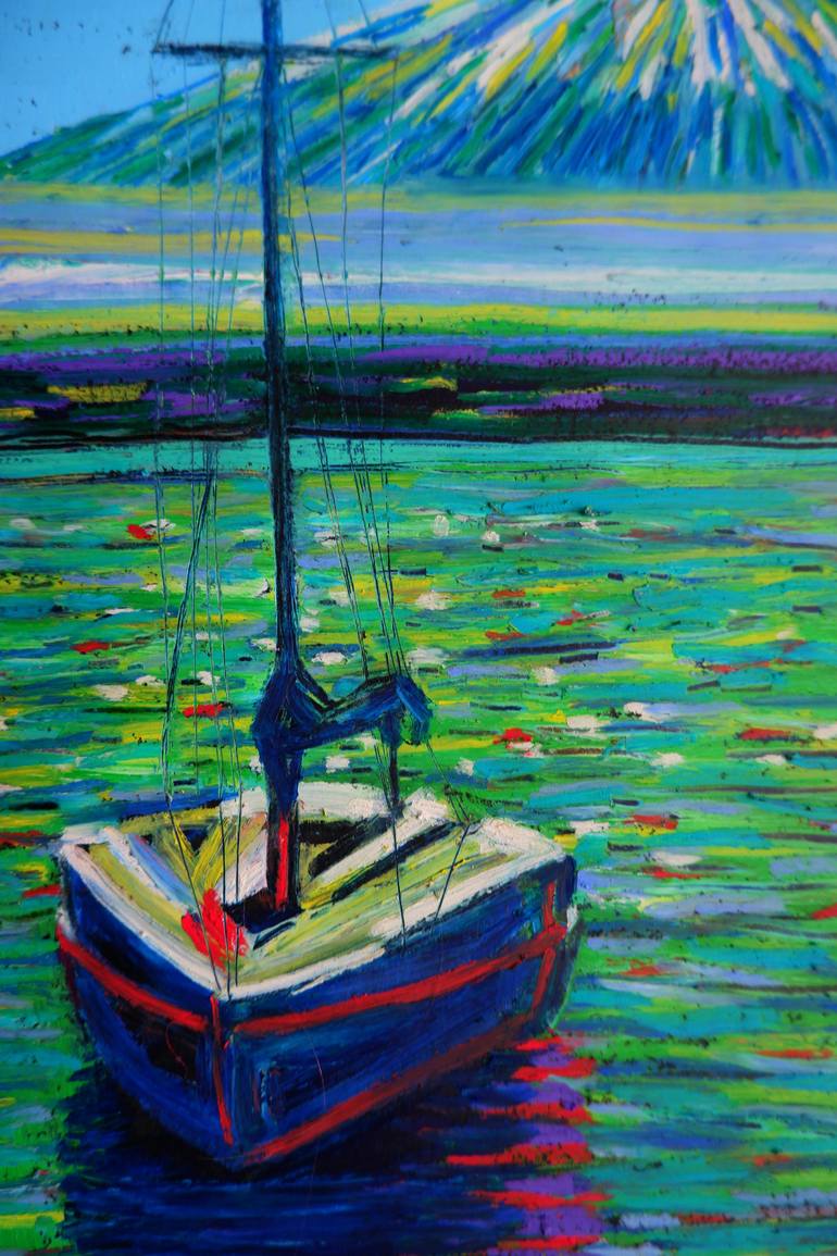 Original Impressionism Boat Painting by Van Lanigh