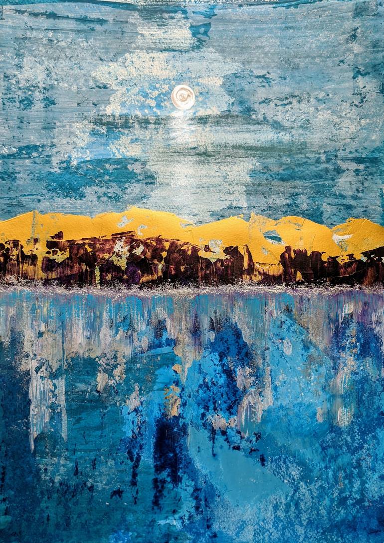 Original Seascape Painting by Katy Tackes | Abstract Art on Paper | Calling To The Moon