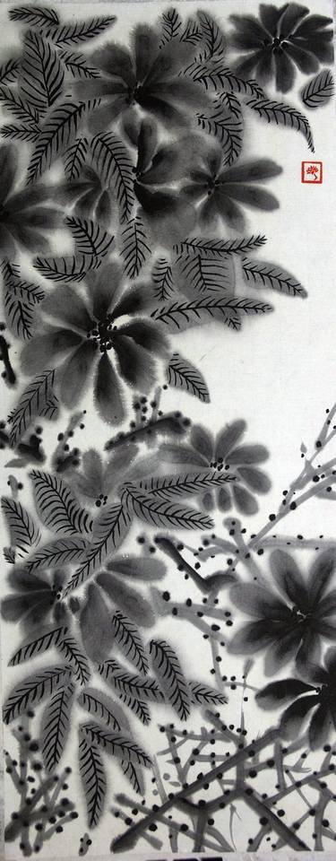 Original Art Deco Botanic Drawings by Xie tianzi