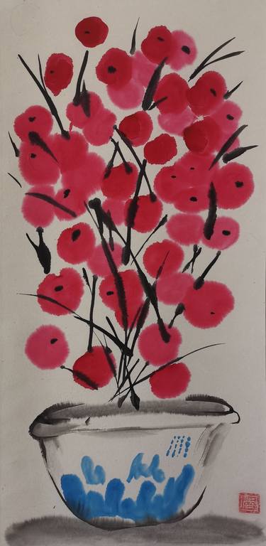 Print of Abstract Expressionism Floral Drawings by Xie tianzi