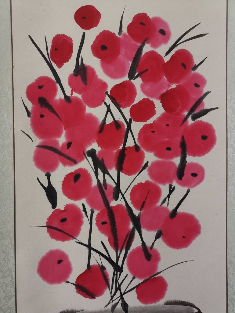 Original Abstract Expressionism Floral Drawing by Xie tianzi