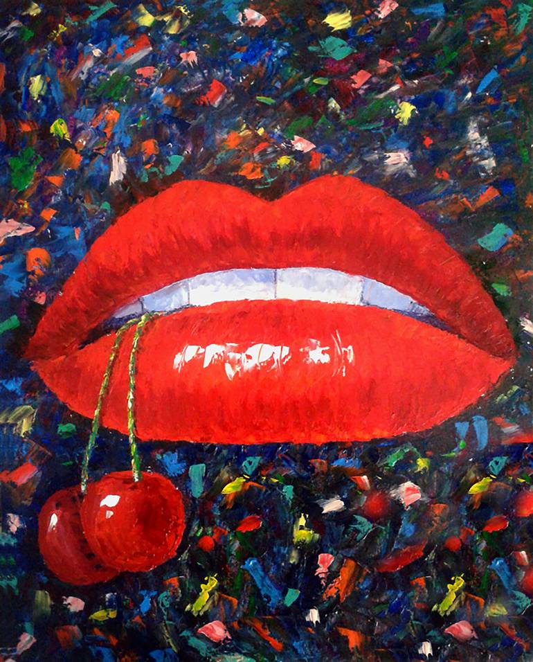 Cherry Lips Painting by Olga Aksamitnaya | Saatchi Art