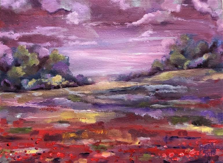 Poppy in the Purple Night Painting by Anda WhoPaintsLove | Saatchi Art