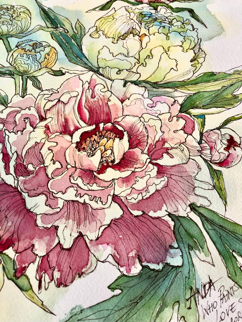 Original Art Deco Floral Painting by Anda Bieza