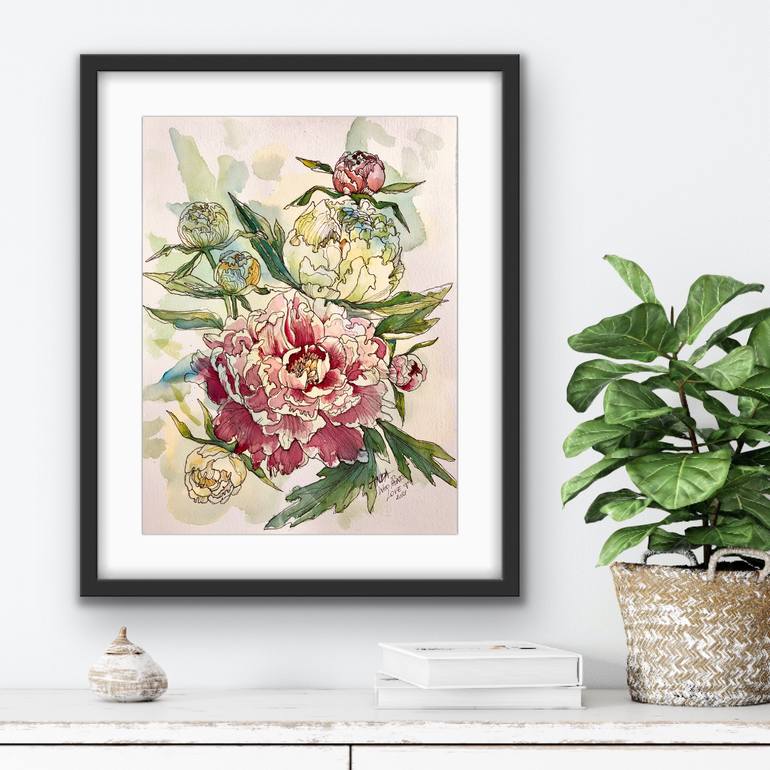 Original Art Deco Floral Painting by Anda Bieza