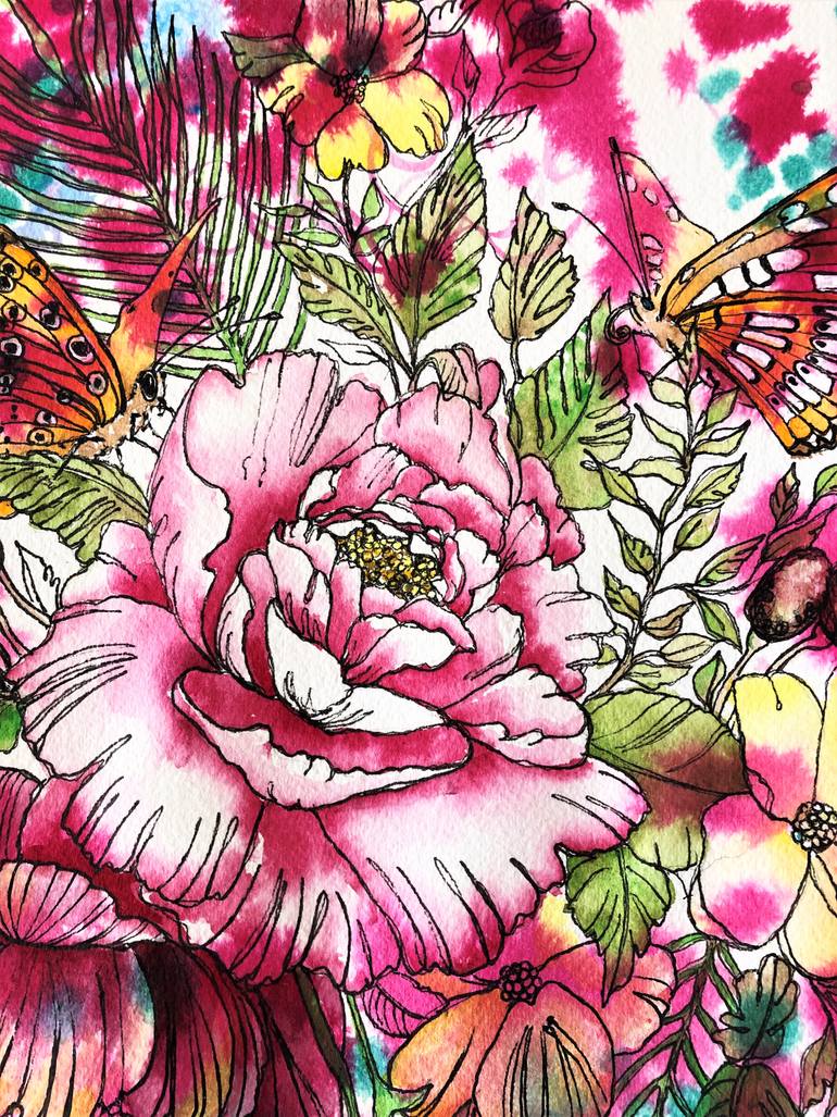 Original Abstract Floral Painting by Anda Bieza