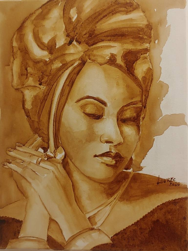 Woman - coffee painting Painting by Mojca Lovrec Prezelj | Saatchi Art