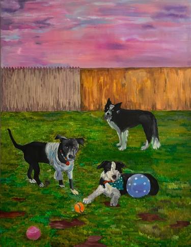 Original Figurative Dogs Painting by Yuui Gim