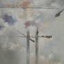 Storm threatening sky over a landscape of cranes and construction.
Sky with cranes is a tribute to the construction crisis, in which cranes and half-built buildings with sky that threatens the storm that is next are appreciated.